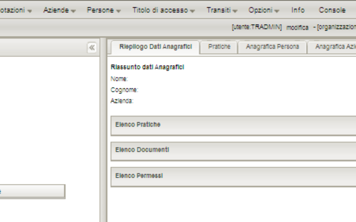 Schermata applicativo gestionale igate